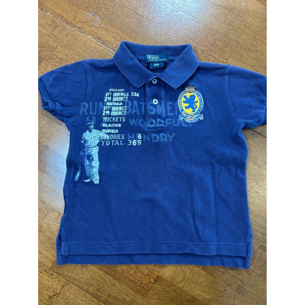 Polo Ralph Lauren Polo Shirt Baby Boy 24M Blue Cricket Graphic Short Sleeve